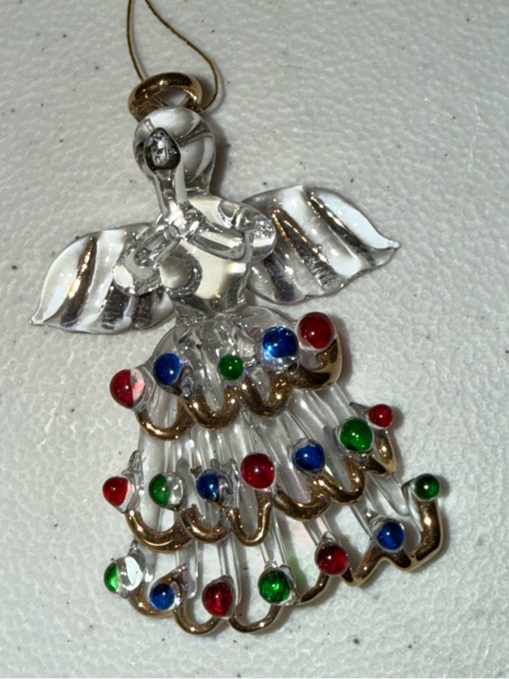 Set of 6 new box Spun Glass Angel Ornament with Multicolor Accents